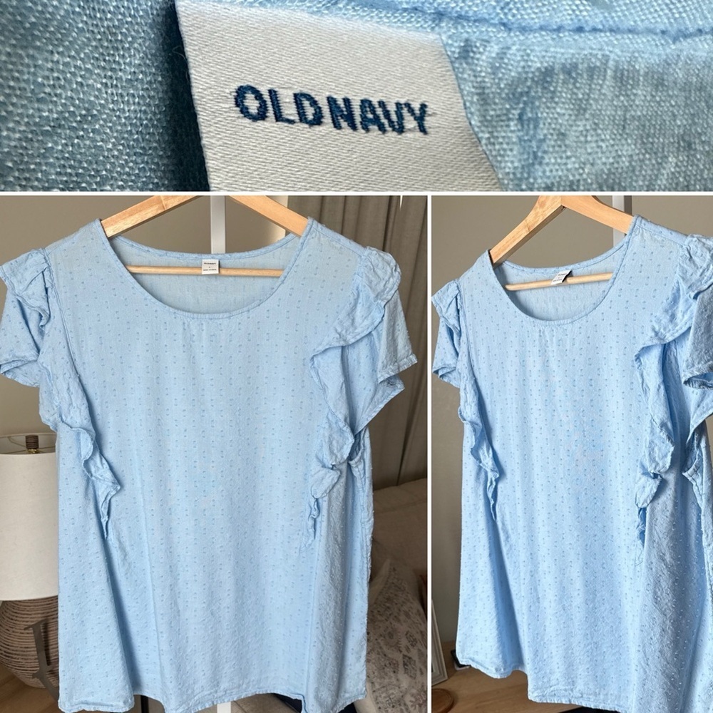 Old Navy Womens Blue Flutter Sleeve Short Sleeve Shirt Size L